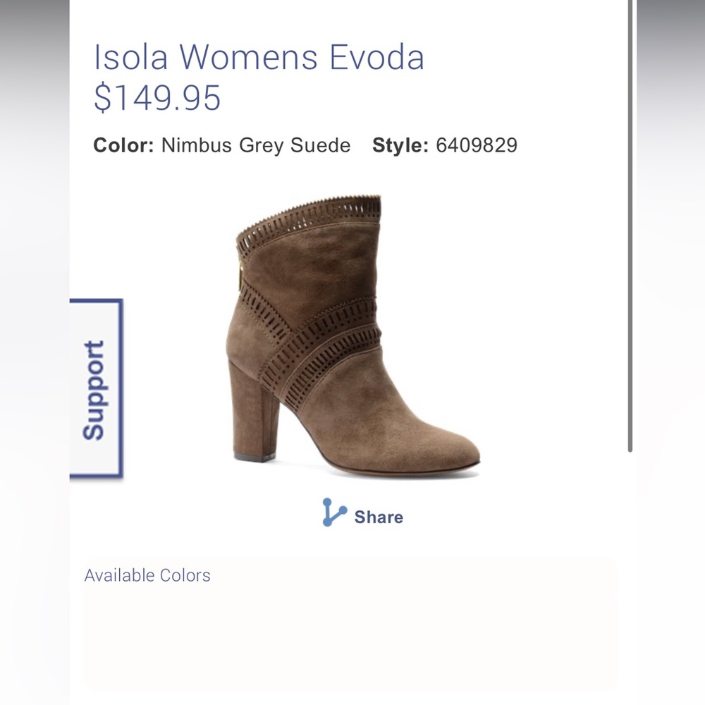 Isola Evoda Nimbus Grey Suede boot with cutouts and gold decal. Super versitile